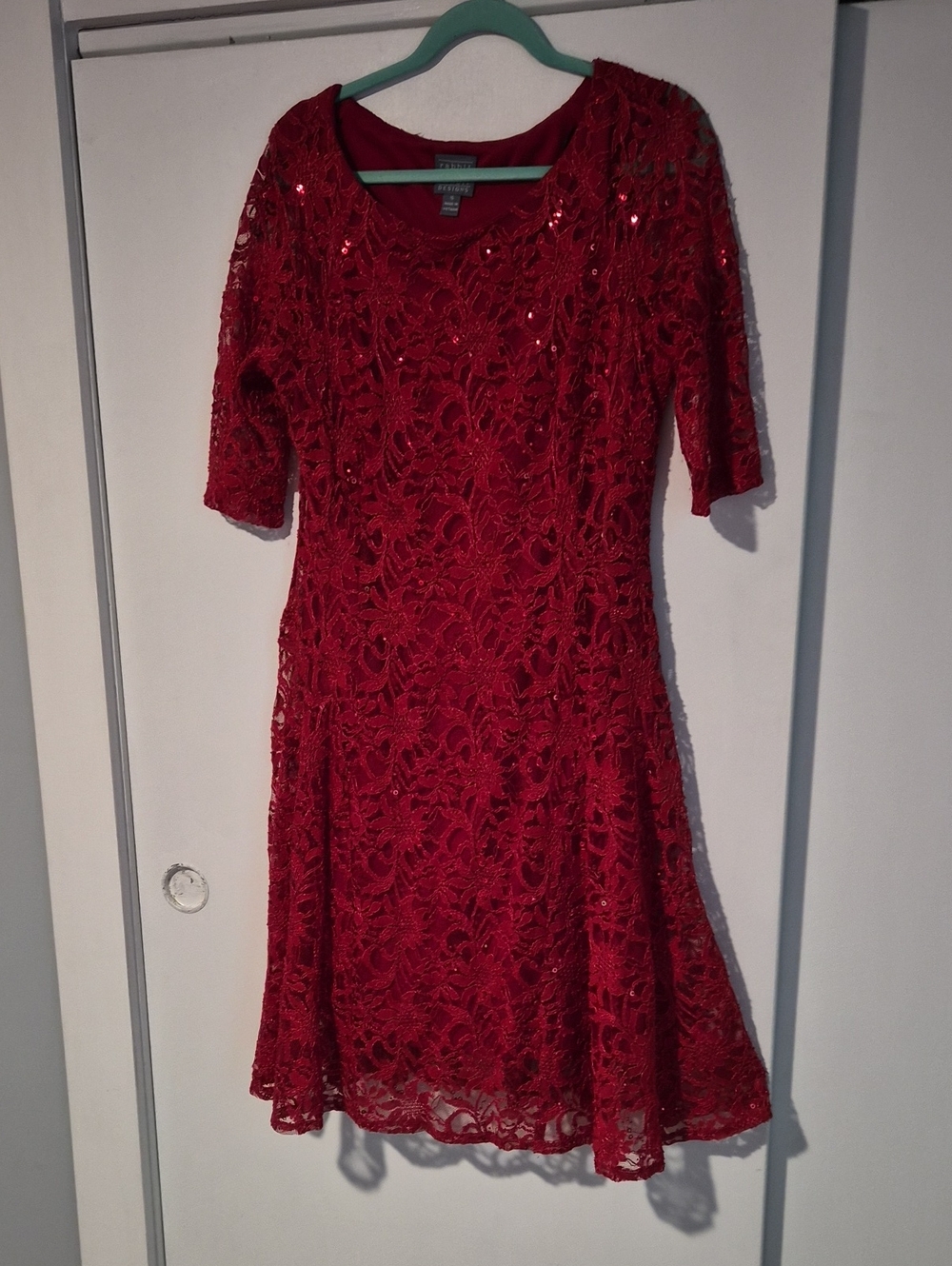 Rabbit Rabbit Rabbit Designs Fit & Flare Lace Midi Dress Red Like New